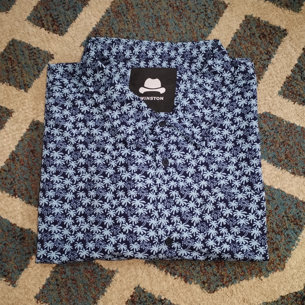Winston size 5XLT blue white floral short sleeve button up shirt mens